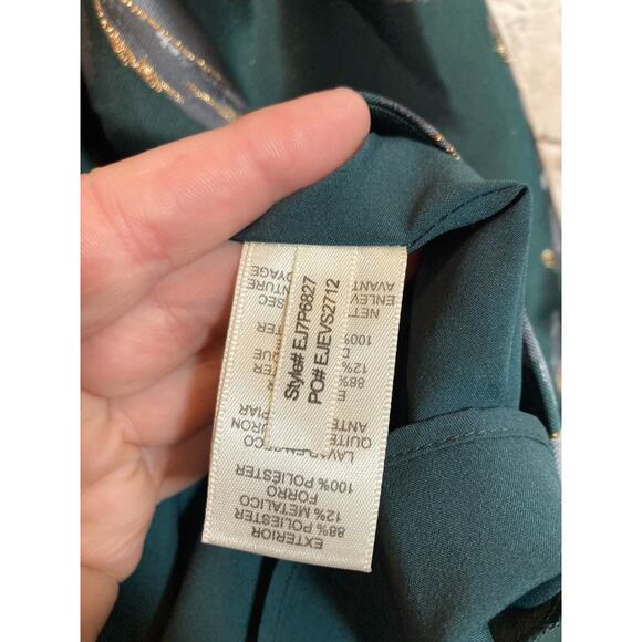 Eliza J Dress Womens 12 Petite‎ Forest Green Floral Gold Glitter Belted Party - Picture 3 of 16